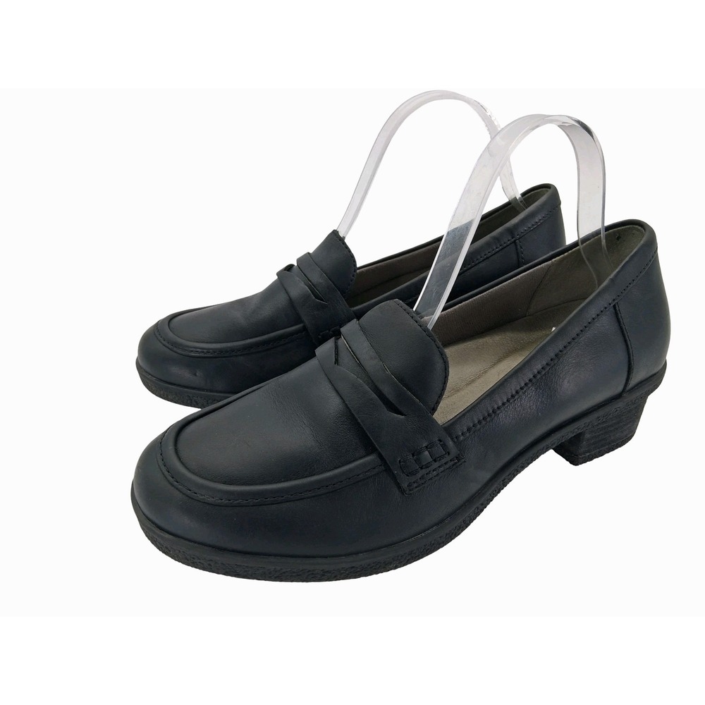 Dansko Black Leather Slip-On Penny Loafers